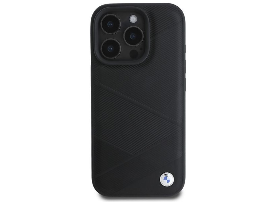 BMW Signature Leather Crossing Lines Pattern iPhone 16 Pro Case - Black