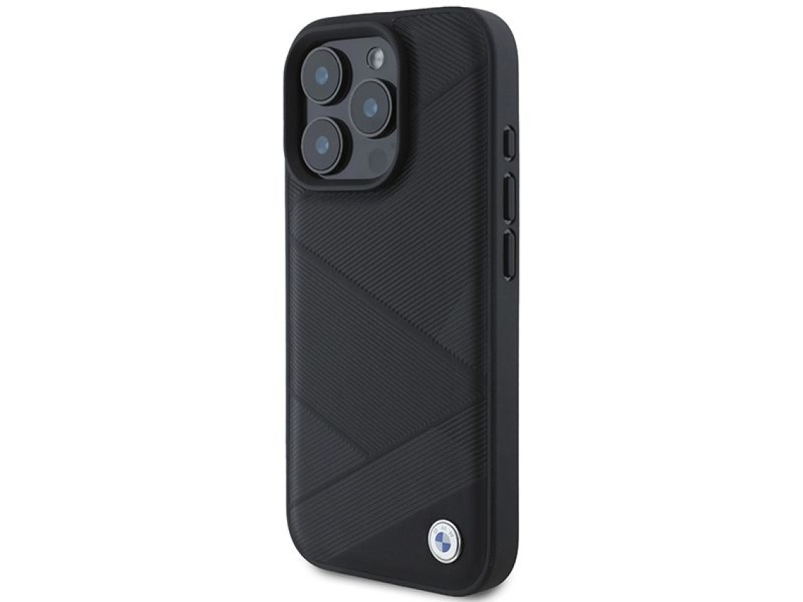 BMW Signature Leather Crossing Lines Pattern iPhone 16 Pro Case - Black
