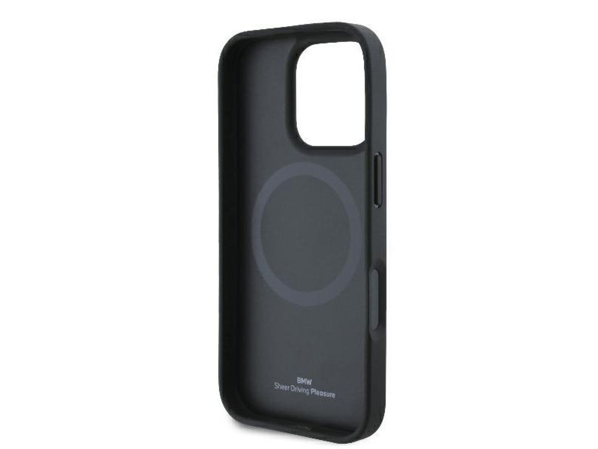 Funda BMW Signature de cuero con textura parcial y diseño circular MagSafe para iPhone 16 Pro - negr