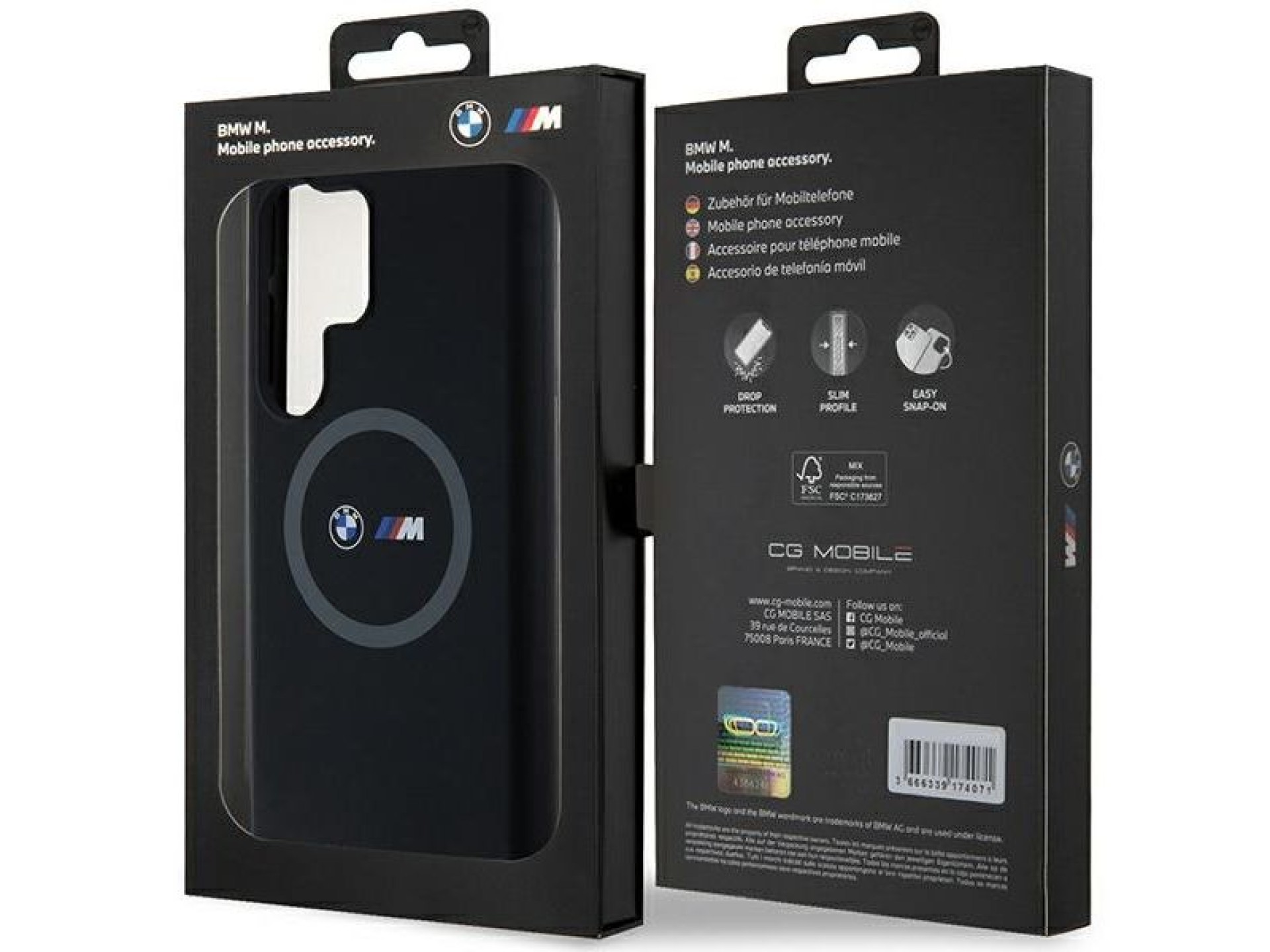 Funda de silicona con anillo estampado BMW M MagSafe para Samsung Galaxy S24 Ultra - negra