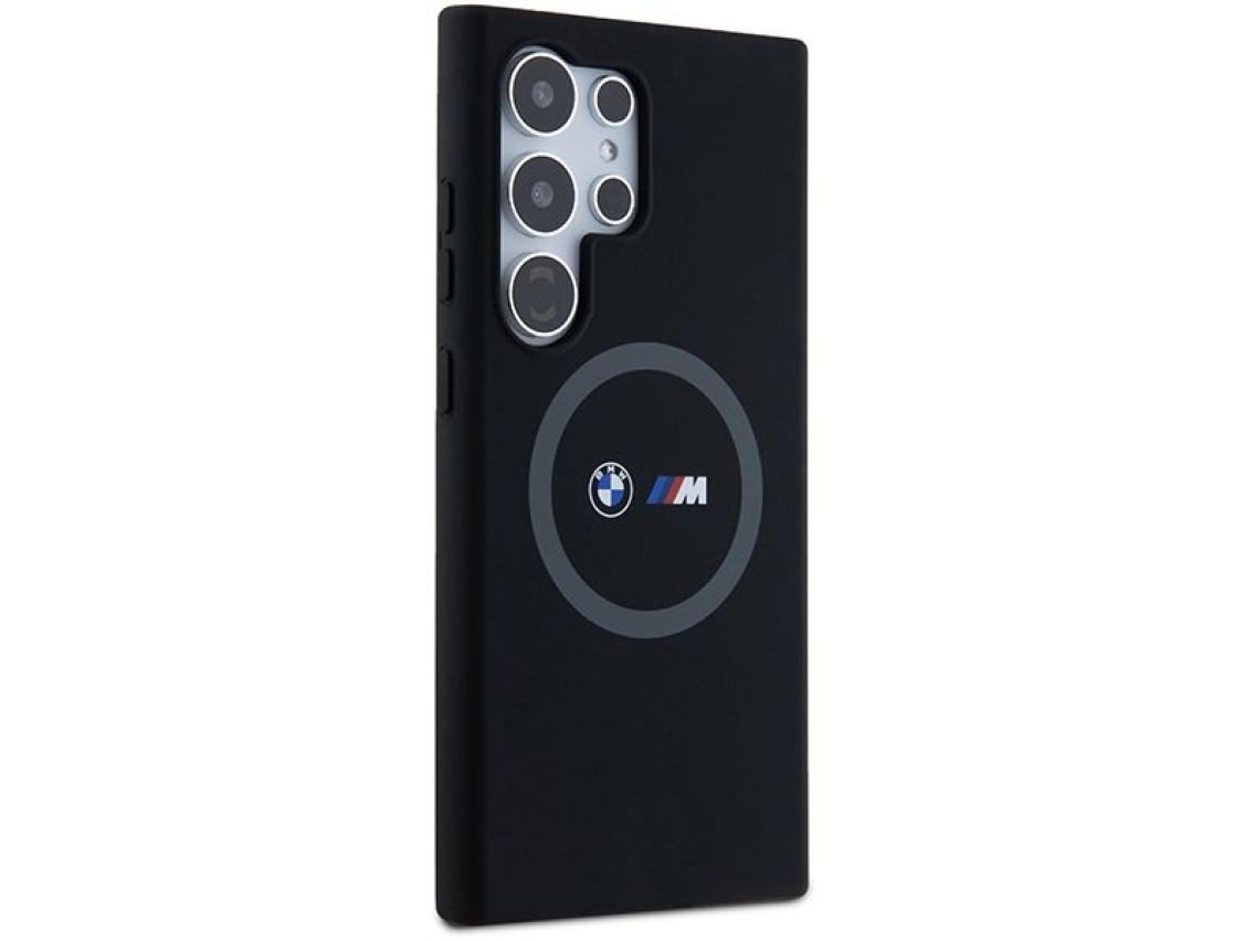 Funda de silicona con anillo estampado BMW M MagSafe para Samsung Galaxy S24 Ultra - negra