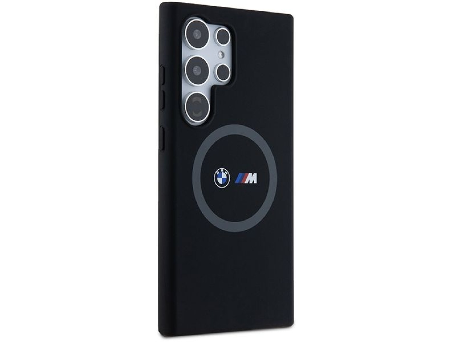 Funda de silicona con anillo estampado BMW M MagSafe para Samsung Galaxy S24 Ultra - negra