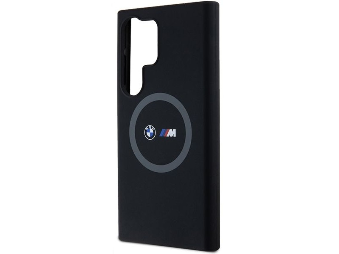 Funda de silicona con anillo estampado BMW M MagSafe para Samsung Galaxy S24 Ultra - negra