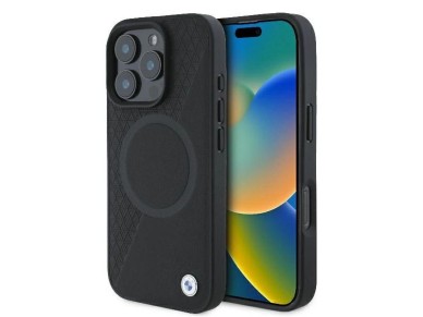 BMW Signature Leather Half Textured & Circle MagSafe case for iPhone 16 Pro - black BMW Signature Leather Half Textured & Circle MagSafe case for iPhone 16 Pro - black