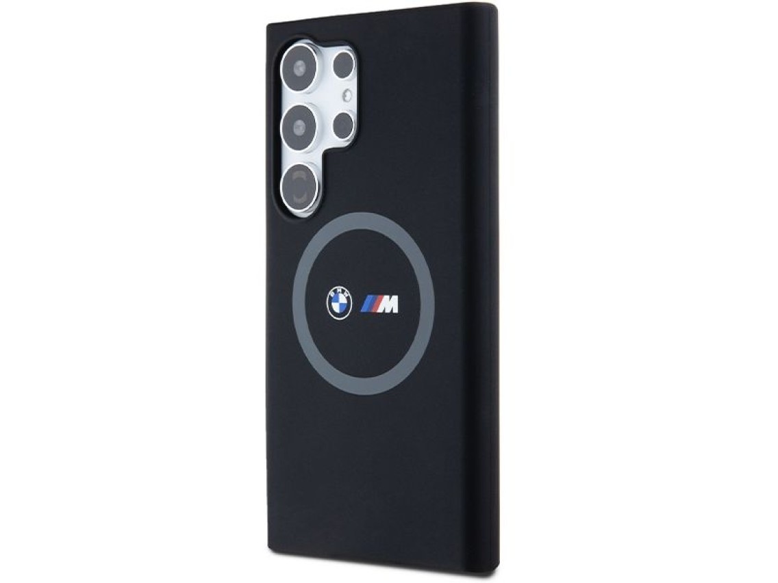 Funda de silicona con anillo estampado BMW M MagSafe para Samsung Galaxy S24 Ultra - negra