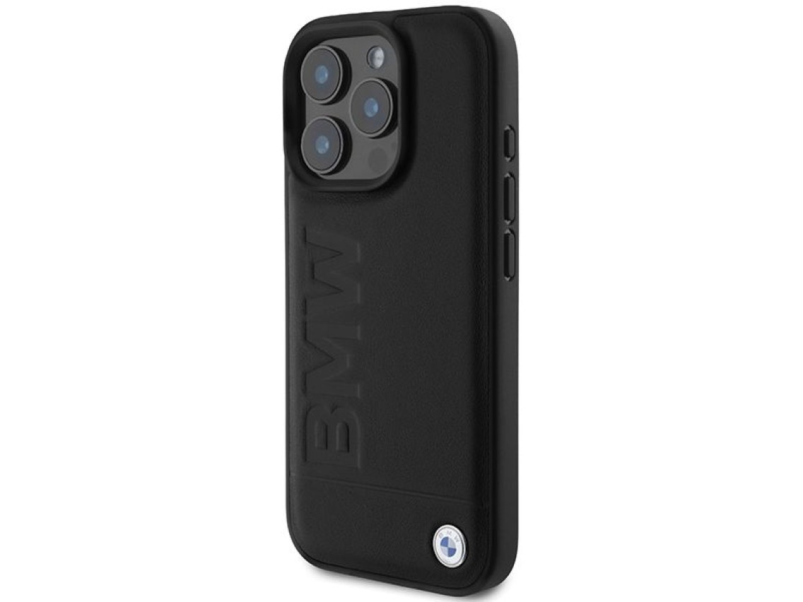 Capa para iPhone 16 Pro em couro com gravação a quente da BMW - Preta