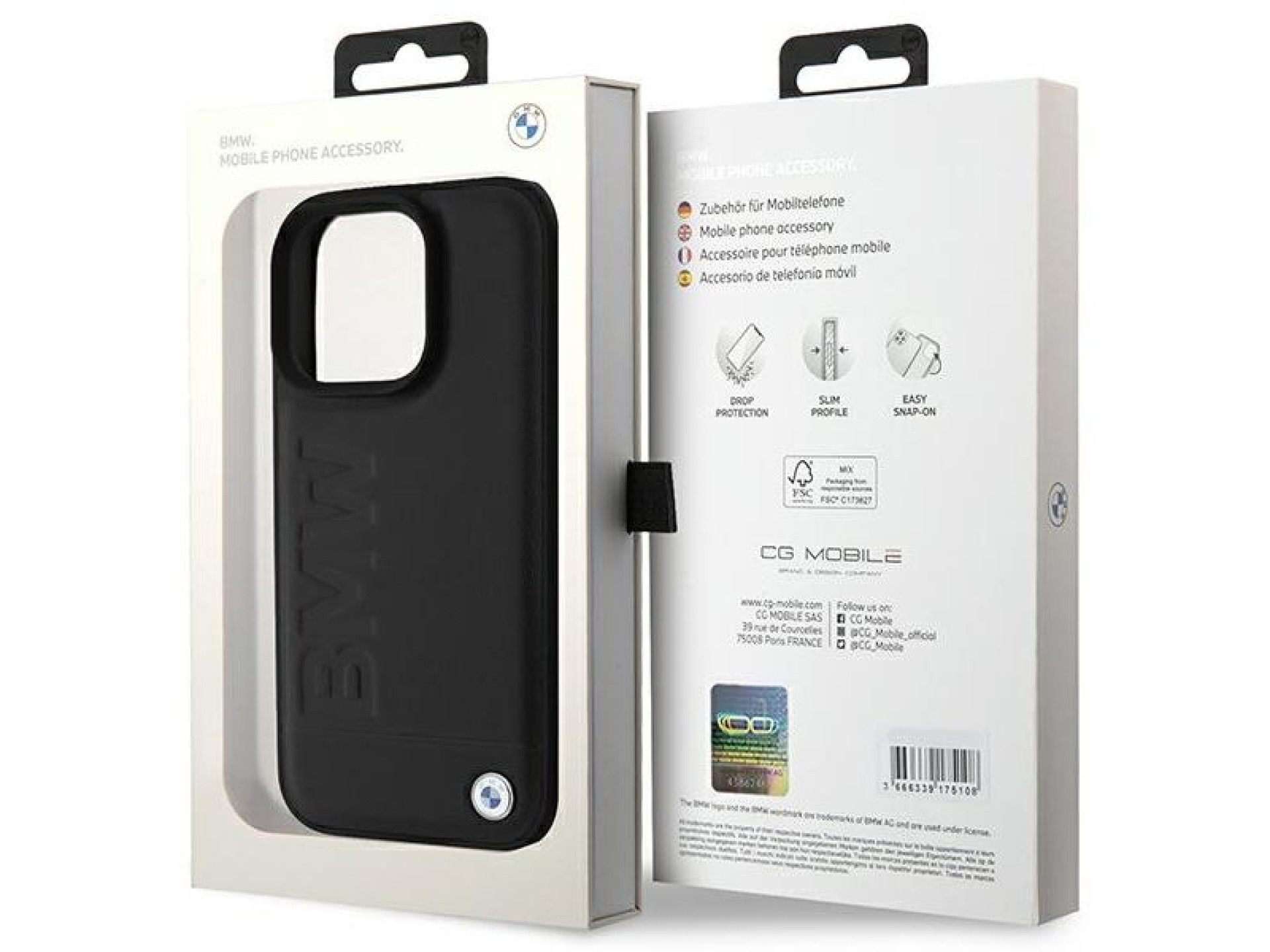 Capa para iPhone 16 Pro em couro com gravação a quente da BMW - Preta