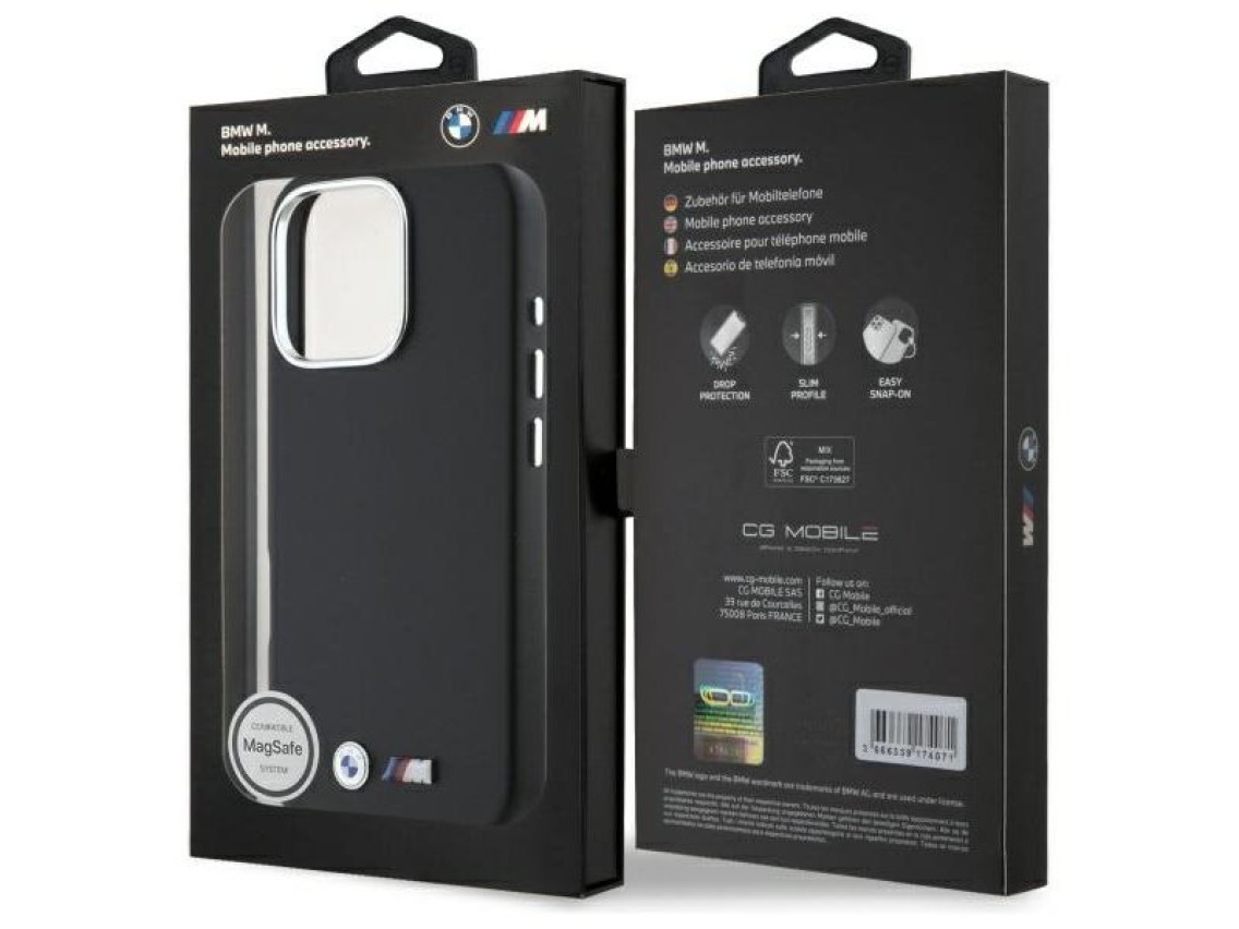 Capa MagSafe BMW M Smooth Full Wrapped Metal para iPhone 16 Pro Max - Preta