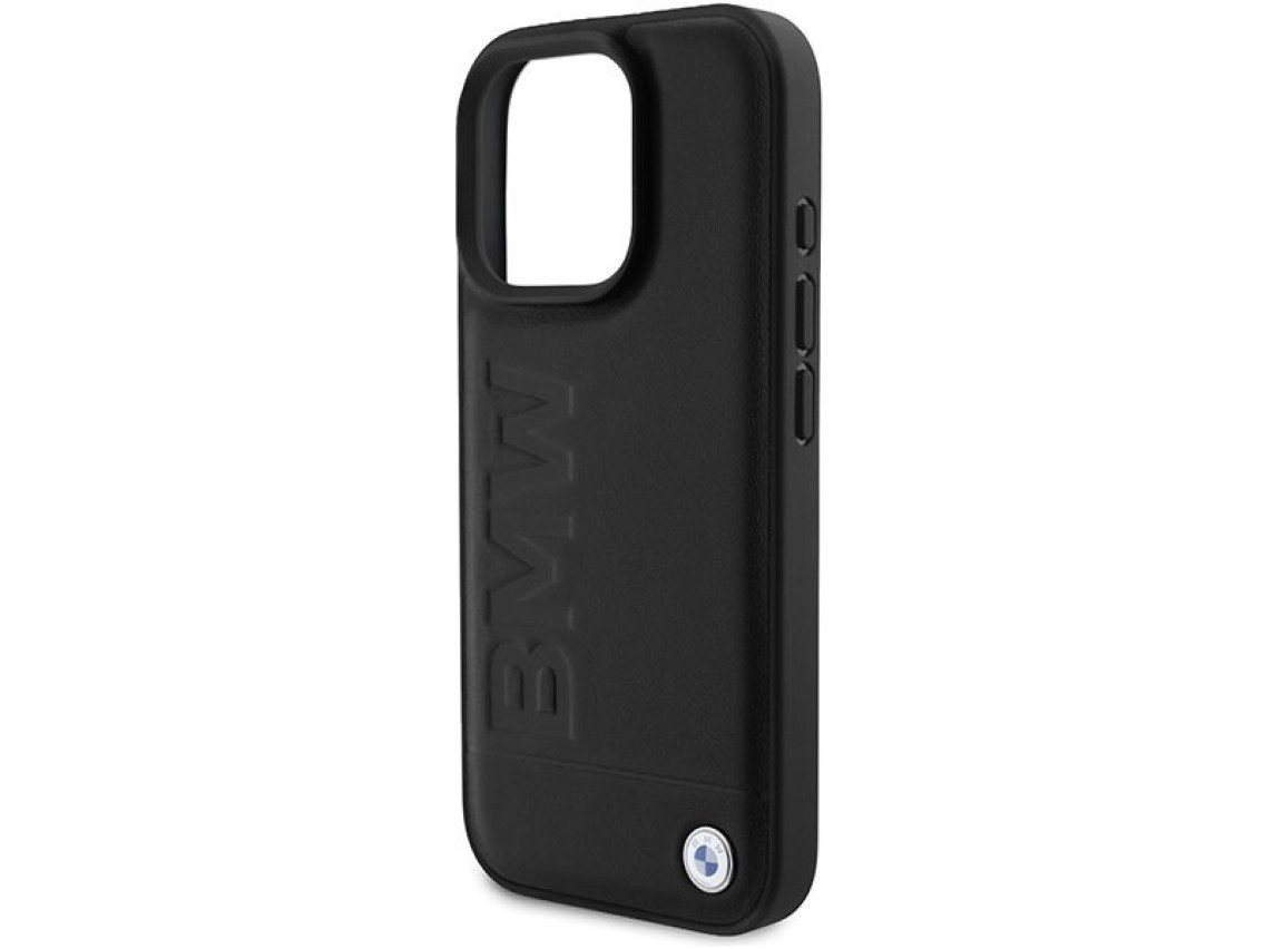 Capa para iPhone 16 Pro em couro com gravação a quente da BMW - Preta