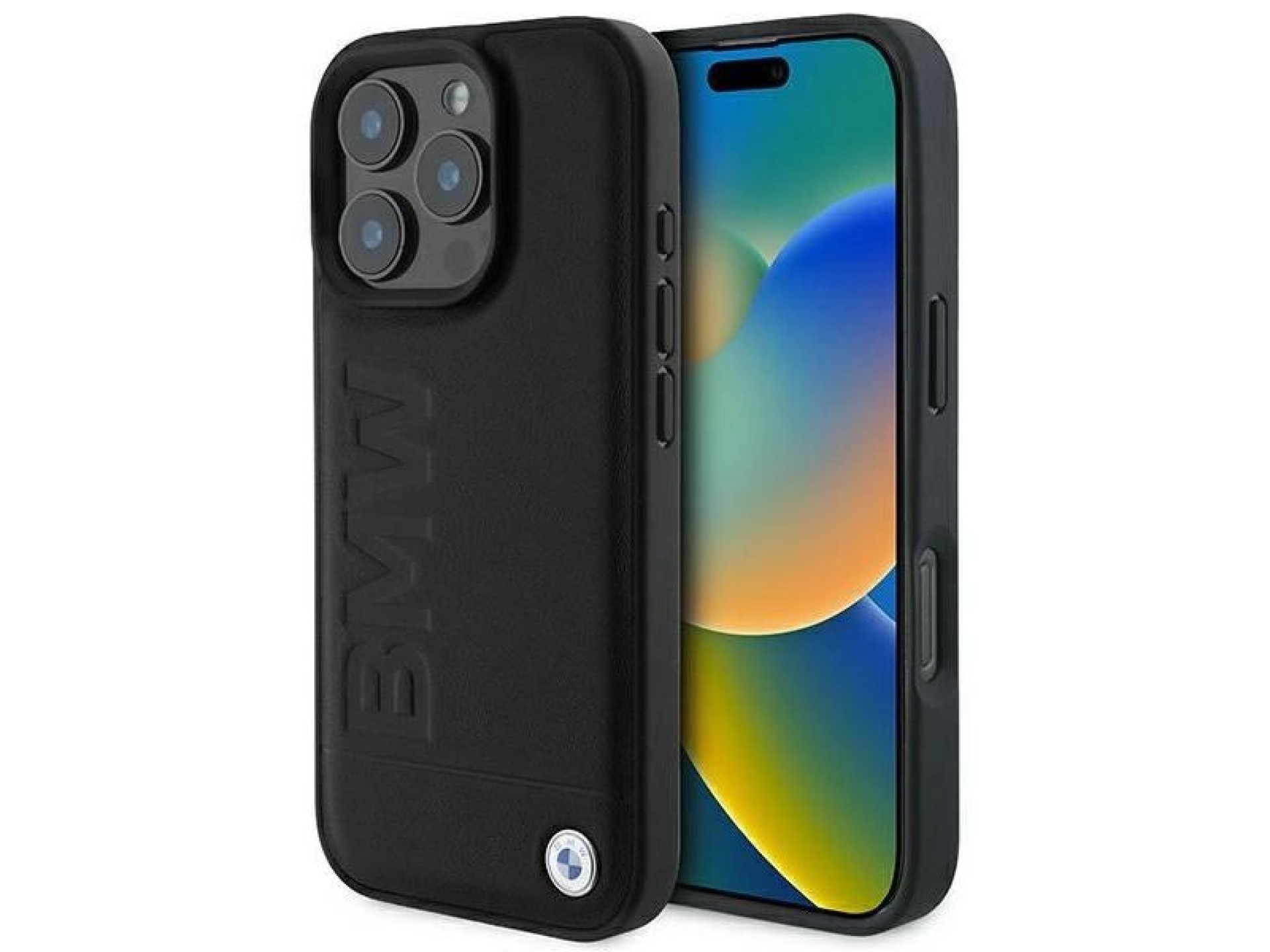 Capa para iPhone 16 Pro em couro com gravação a quente da BMW - Preta
