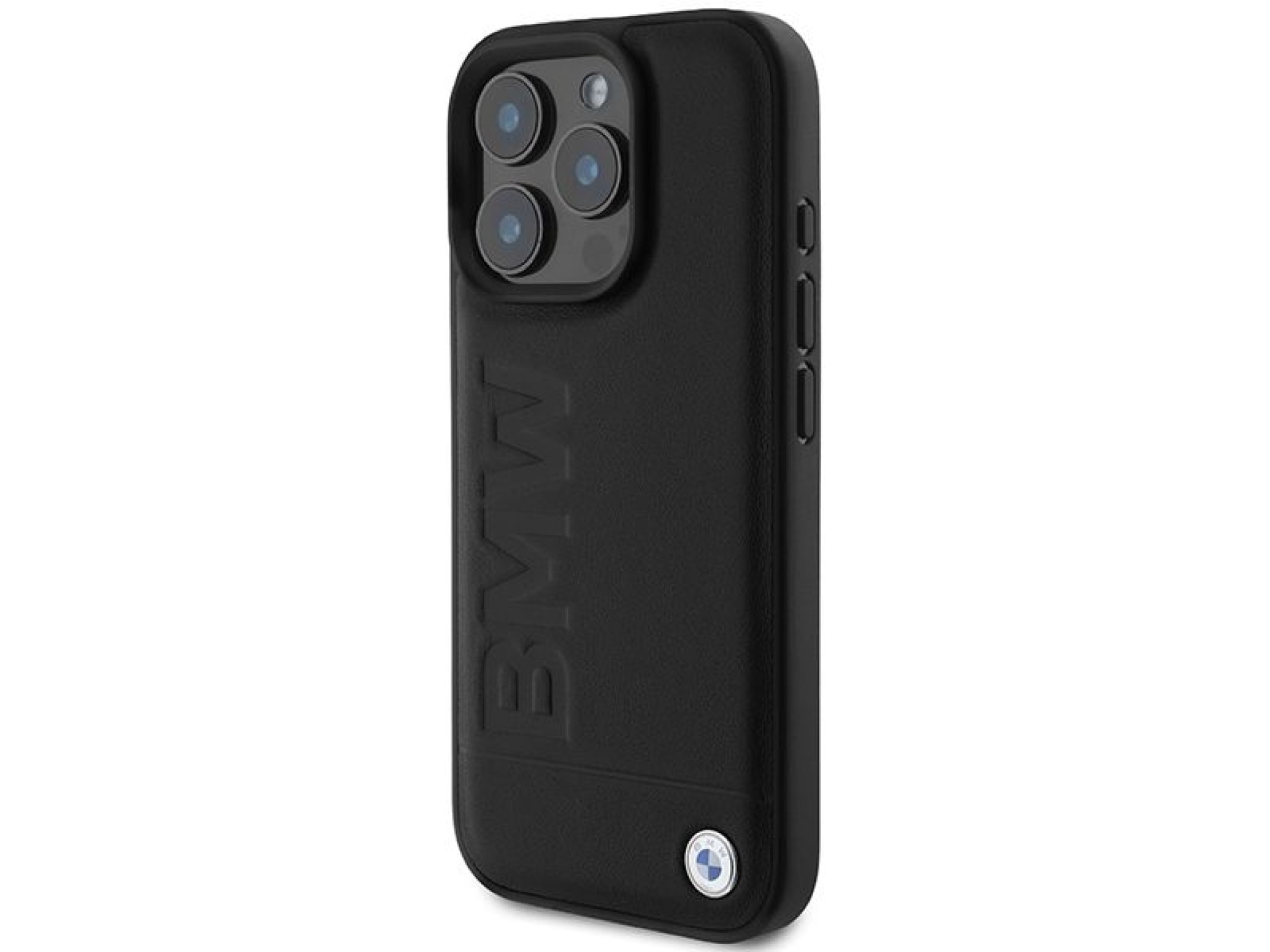 Capa para iPhone 16 Pro em couro com gravação a quente da BMW - Preta