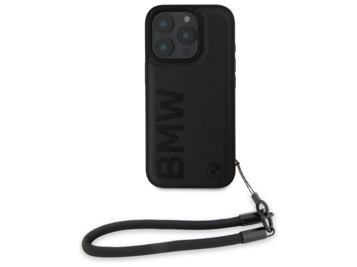 BMW Signature Leather Wordmark Cord Case for iPhone 16 Pro - Black