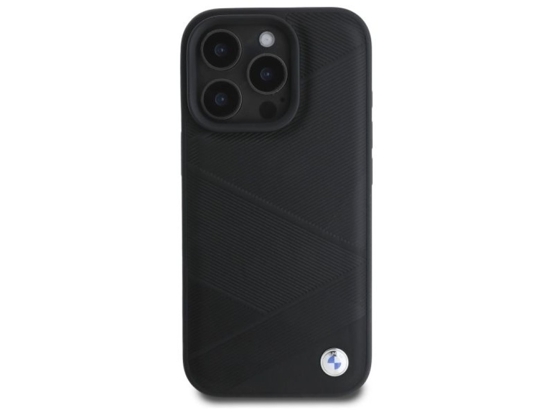 BMW Sign Leather Crossing Lines Pattern iPhone 16 Pro Max Case - Black