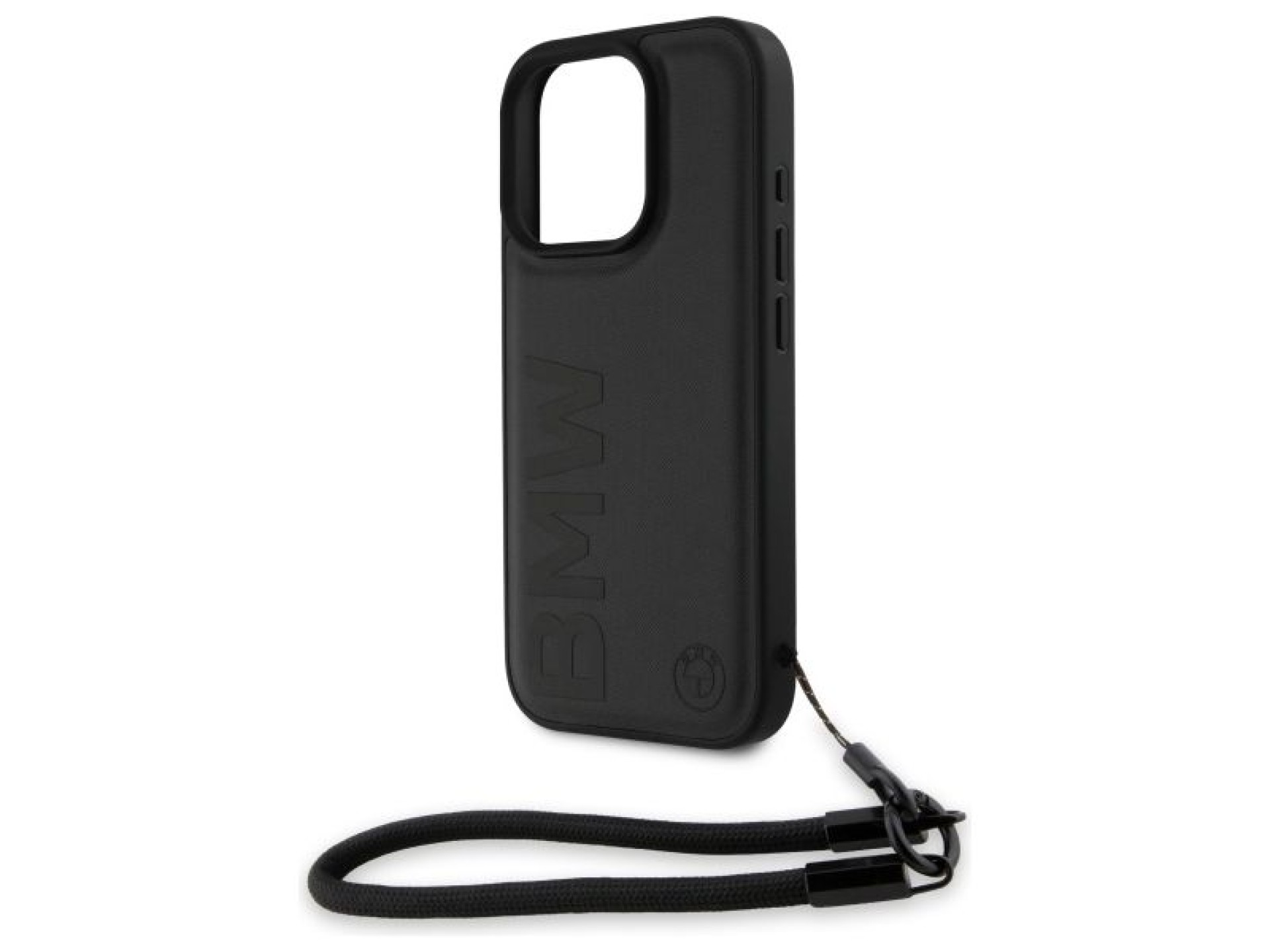 BMW Signature Leather Wordmark Cord Case for iPhone 16 Pro - Black