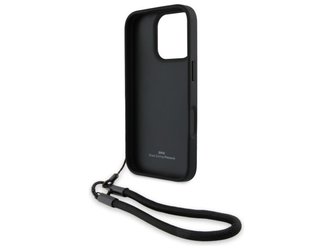 BMW Signature Leather Wordmark Cord Case for iPhone 16 Pro - Black