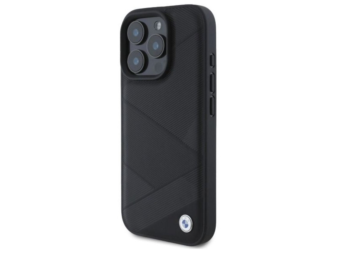 BMW Sign Leather Crossing Lines Pattern iPhone 16 Pro Max Case - Black