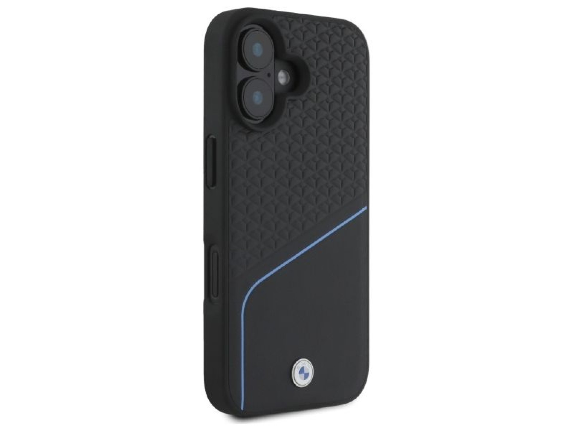 Capa para iPhone 16 com MagSafe, textura em couro e logo da BMW - Preta