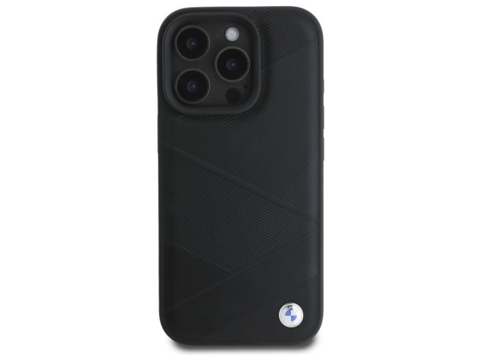 BMW Sign Leather Crossing Lines Pattern iPhone 16 Pro Max Case - Black