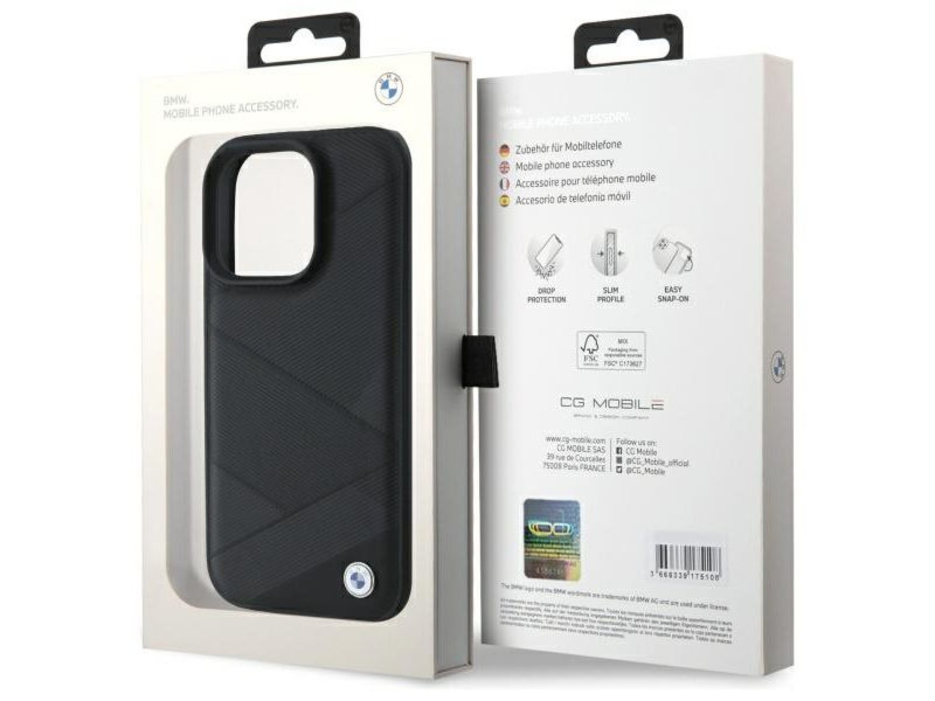 BMW Sign Leather Crossing Lines Pattern iPhone 16 Pro Max Case - Black