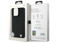 Capa MagSafe para iPhone 16 Pro em couro com logotipo BMW em metal cravejado de diamantes - Preta Capa MagSafe para iPhone 16 Pro em couro com logotipo BMW em metal cravejado de diamantes - Preta