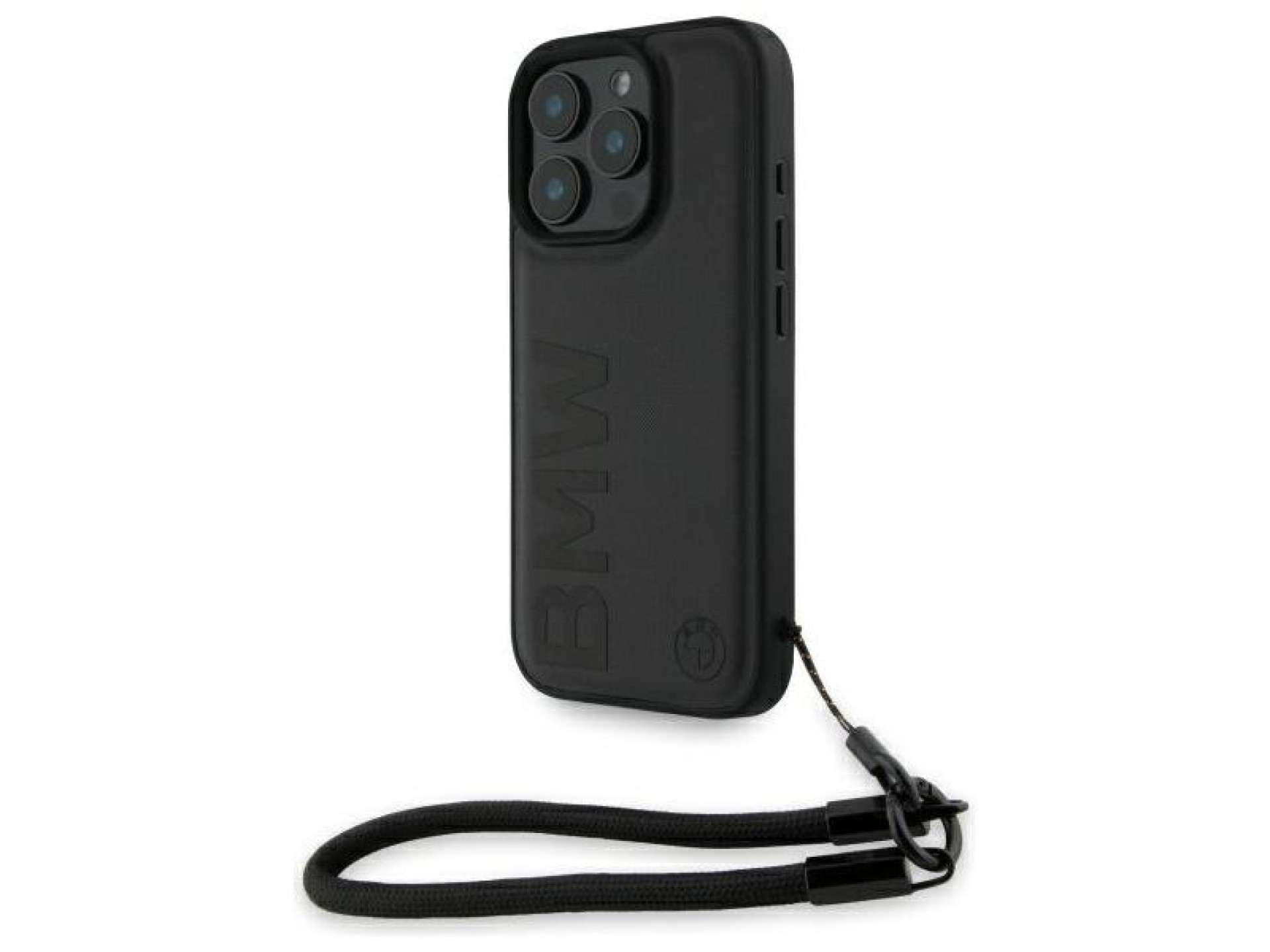 BMW Signature Leather Wordmark Cord Case for iPhone 16 Pro - Black