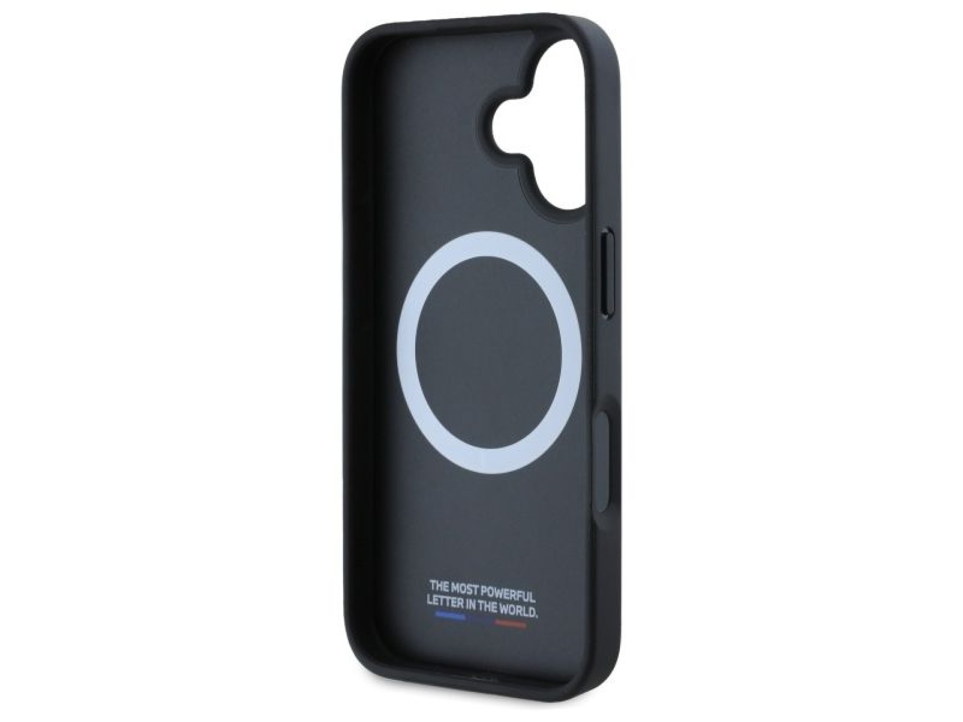 Funda BMW M con diseño de rayas tricolores y malla para iPhone 16 - negra