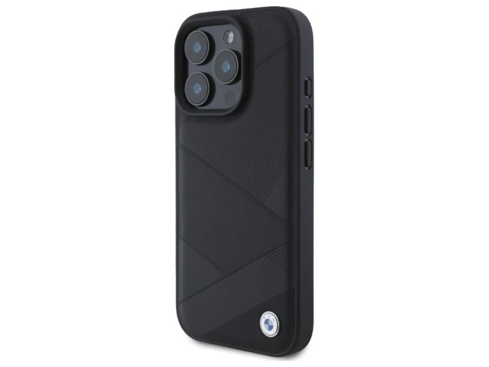 BMW Sign Leather Crossing Lines Pattern iPhone 16 Pro Max Case - Black