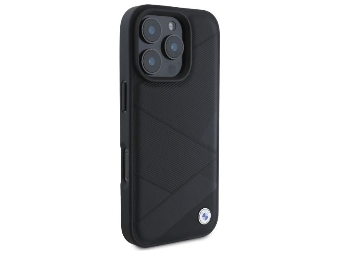 BMW Sign Leather Crossing Lines Pattern iPhone 16 Pro Max Case - Black