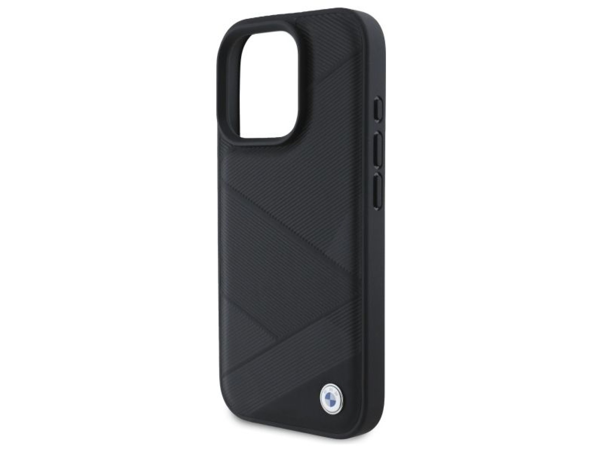 BMW Sign Leather Crossing Lines Pattern iPhone 16 Pro Max Case - Black
