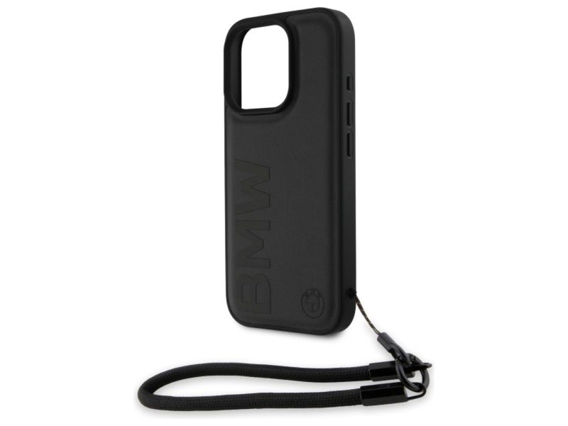 BMW Signature Leather Wordmark Cord Case for iPhone 16 Pro - Black
