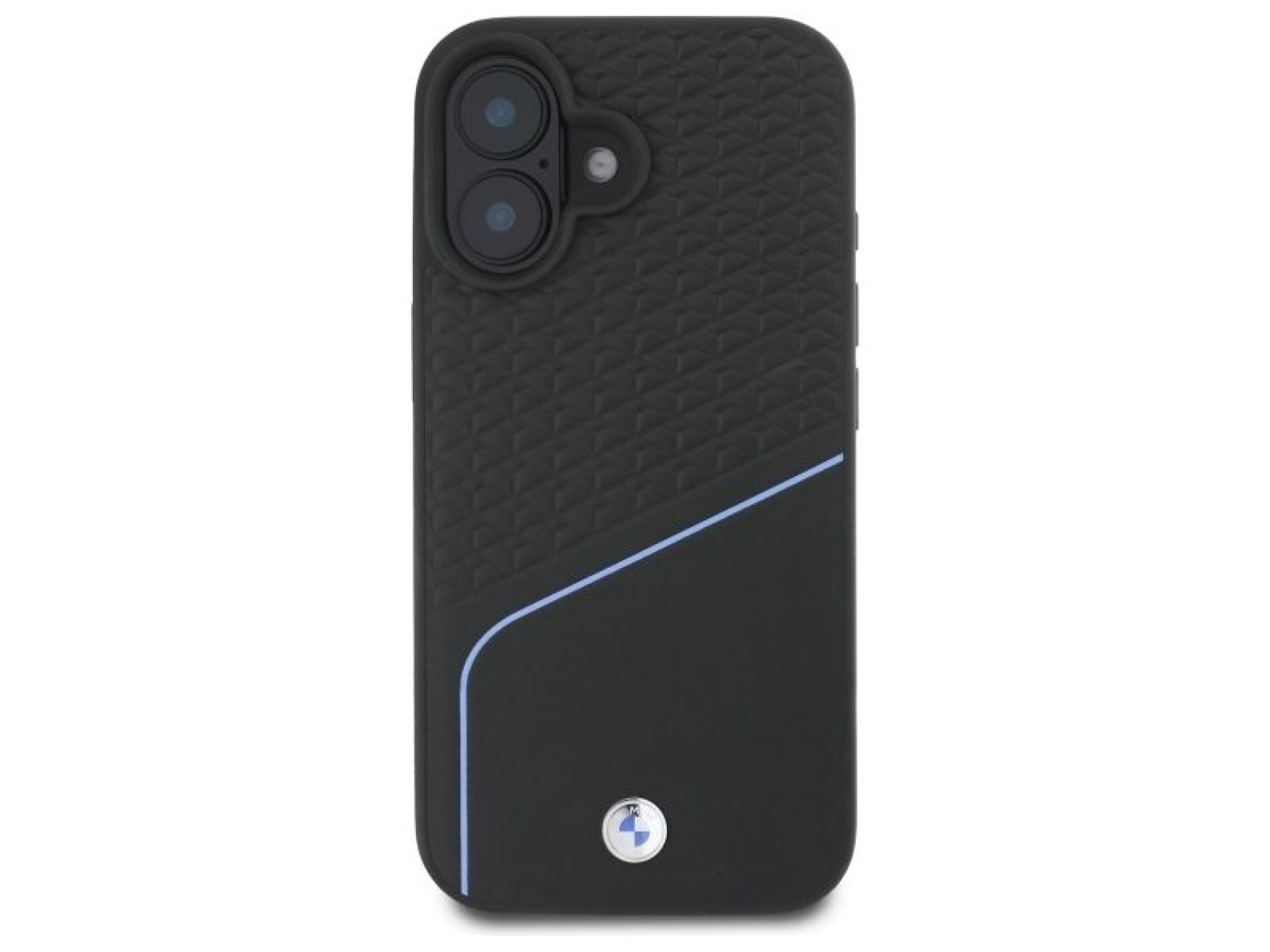 Capa para iPhone 16 com MagSafe, textura em couro e logo da BMW - Preta