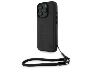 BMW Signature Leather Wordmark Cord Case for iPhone 16 Pro - Black BMW Signature Leather Wordmark Cord Case for iPhone 16 Pro - Black