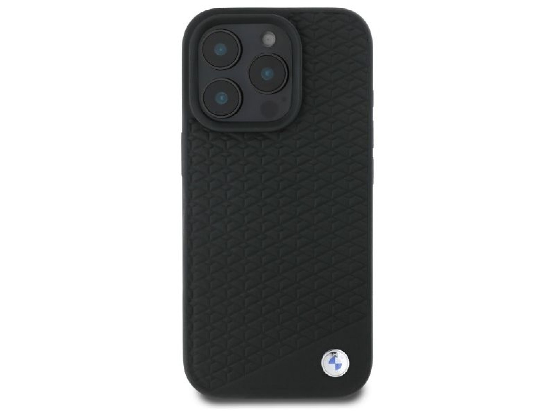 Capa MagSafe para iPhone 16 Pro em couro com logotipo BMW em metal cravejado de diamantes - Preta