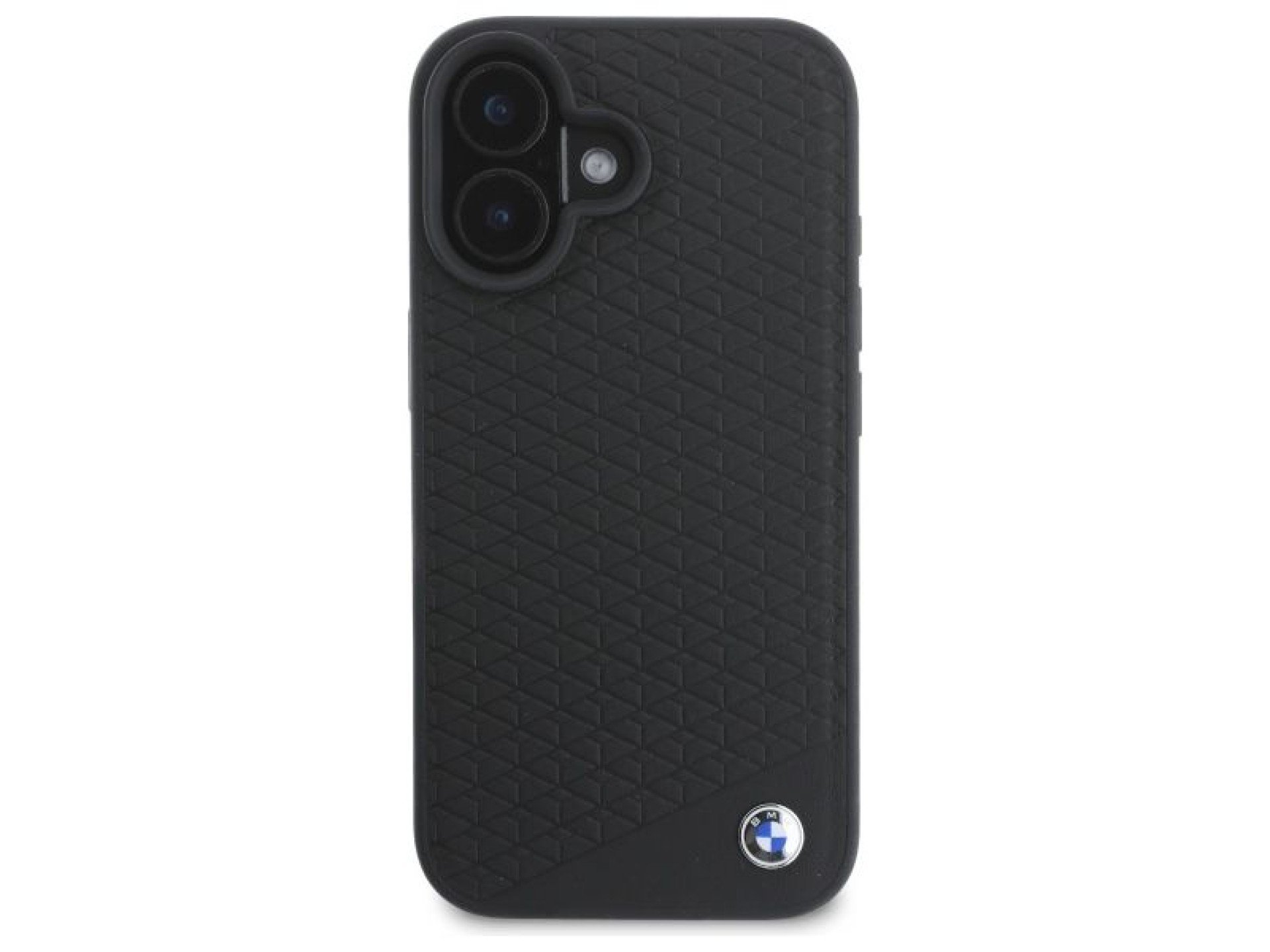 Capa MagSafe para iPhone 16 em couro com logotipo BMW em metal cravejado de diamantes - Preta