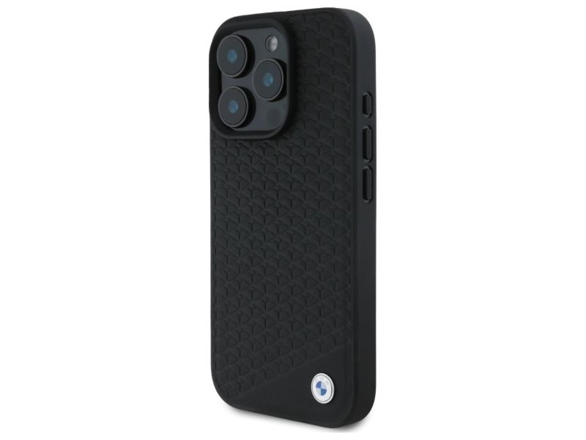 Capa MagSafe para iPhone 16 Pro em couro com logotipo BMW em metal cravejado de diamantes - Preta