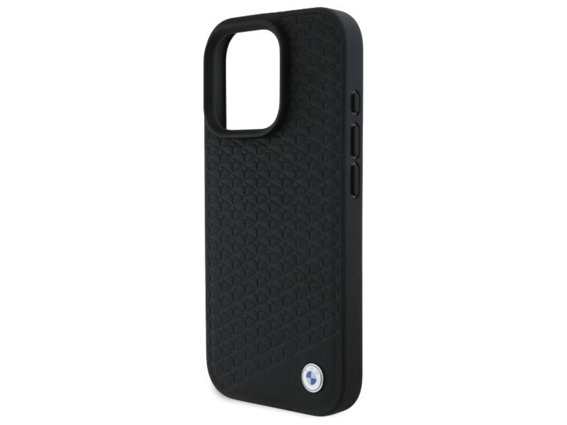 Capa MagSafe para iPhone 16 Pro em couro com logotipo BMW em metal cravejado de diamantes - Preta