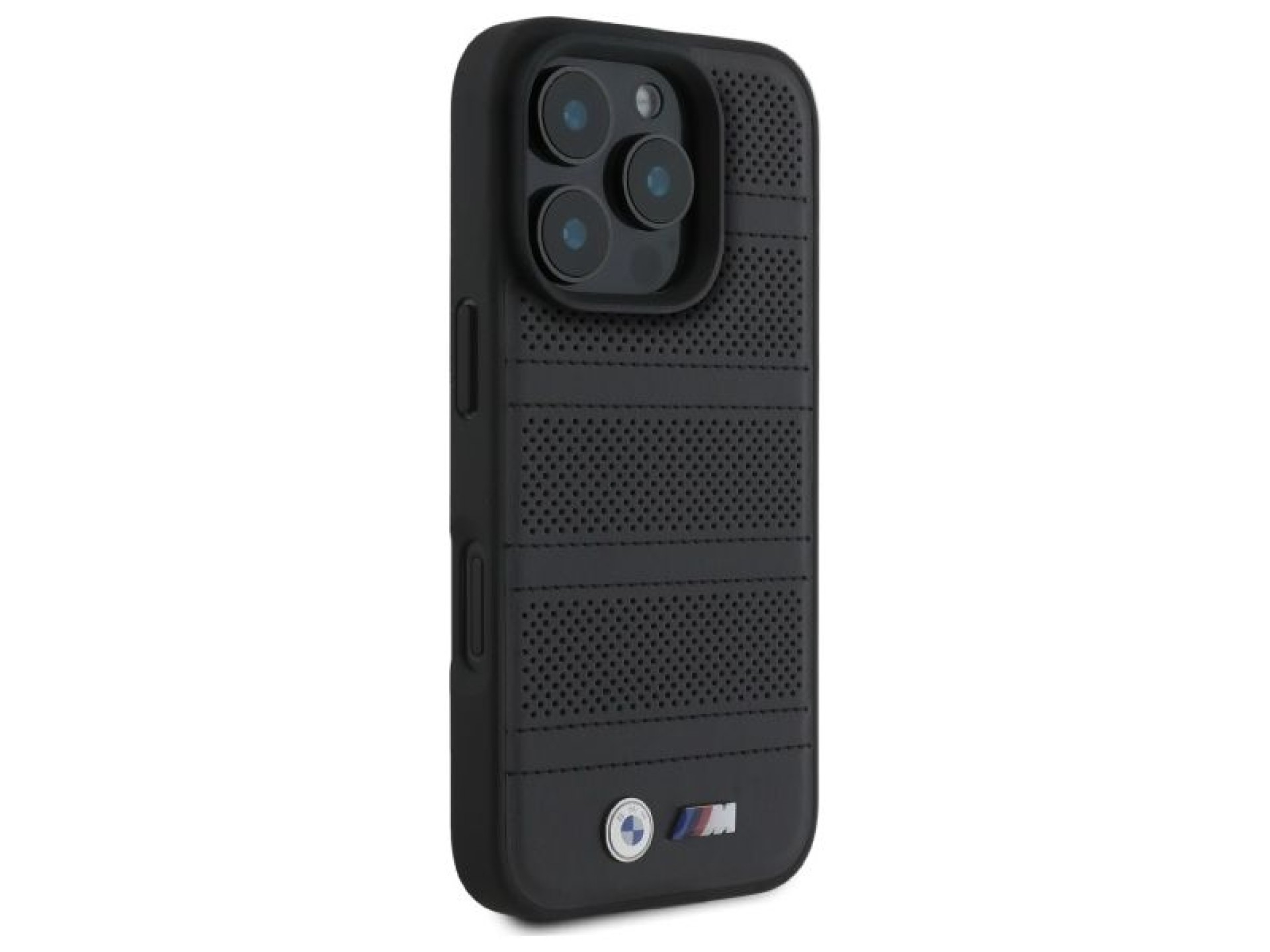 Funda BMW M con perforaciones y costuras para iPhone 16 Pro Max - negra