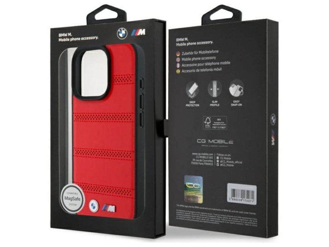 BMW M Perforated And Stitched Line MagSafe case for iPhone 16 Pro Max - red