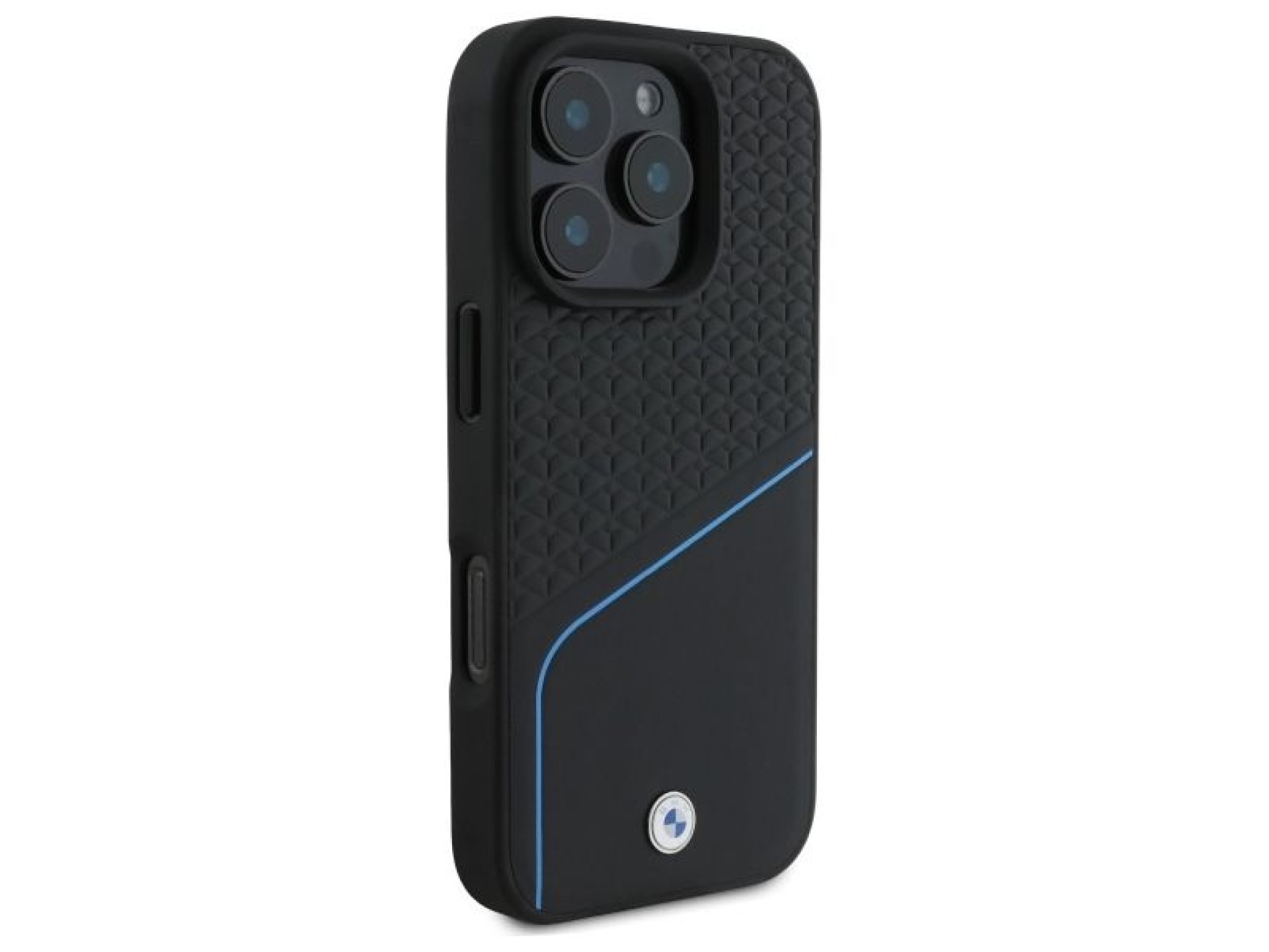 Funda MagSafe BMW con textura de cuero y líneas para iPhone 16 Pro Max - Negra