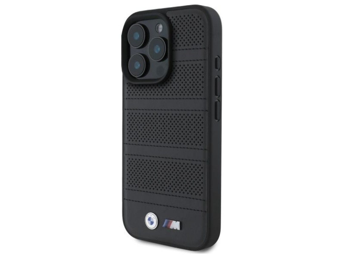 Funda BMW M con perforaciones y costuras para iPhone 16 Pro Max - negra
