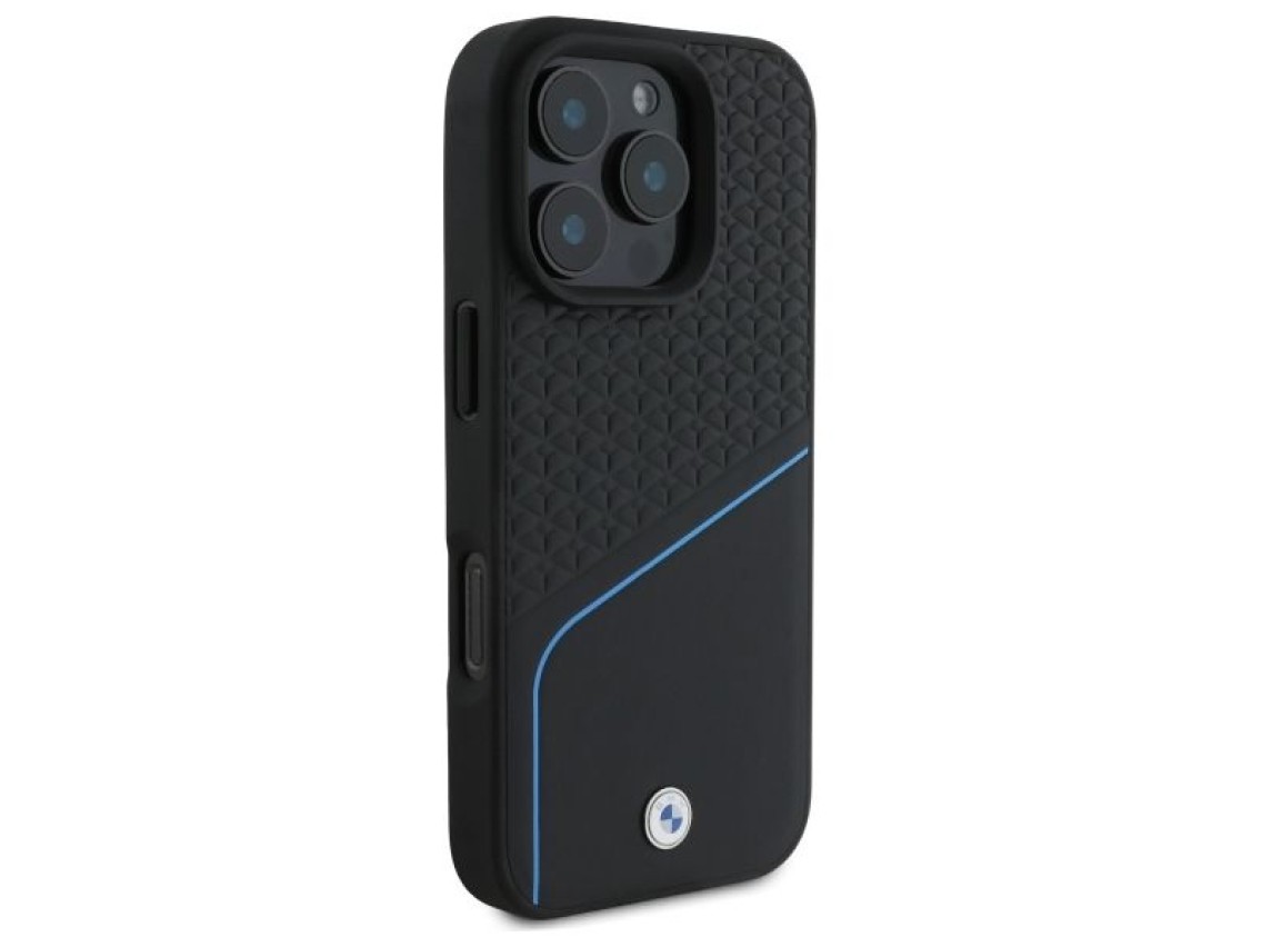 Funda MagSafe BMW con textura de cuero y líneas para iPhone 16 Pro Max - Negra