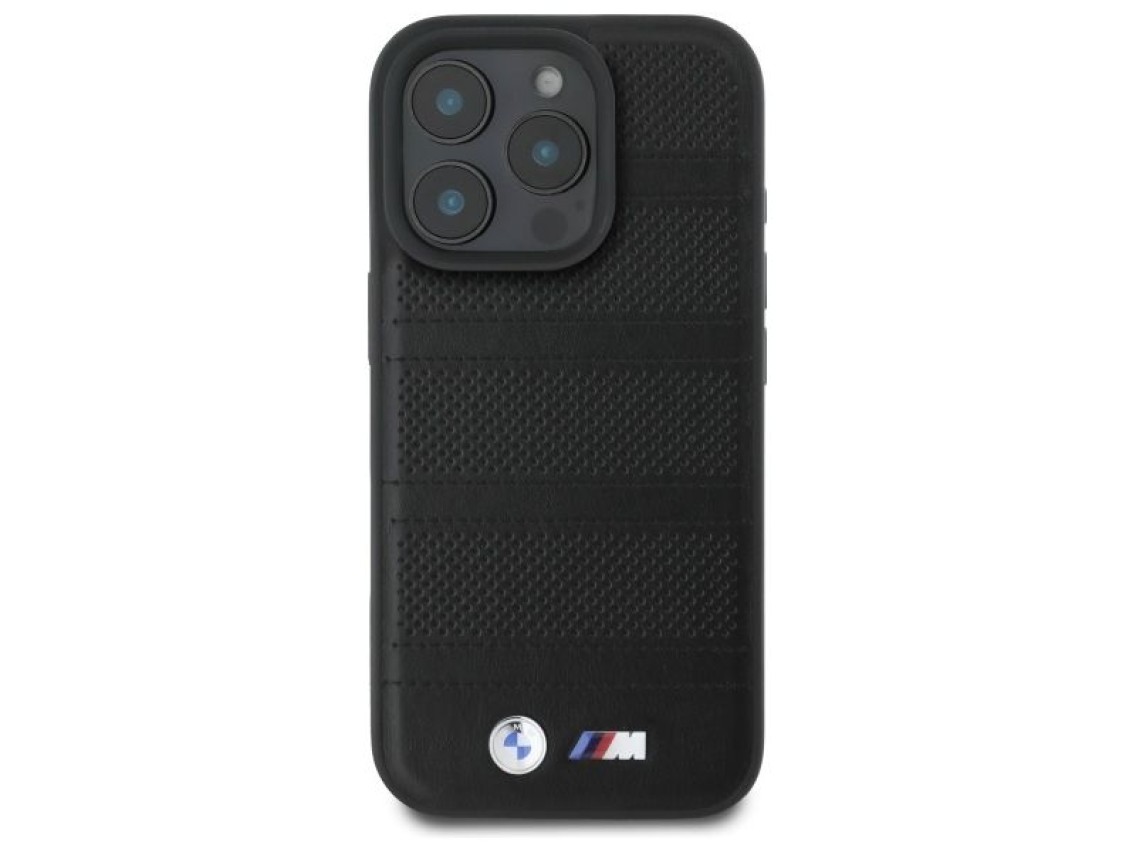 Funda BMW M con perforaciones y costuras para iPhone 16 Pro Max - negra