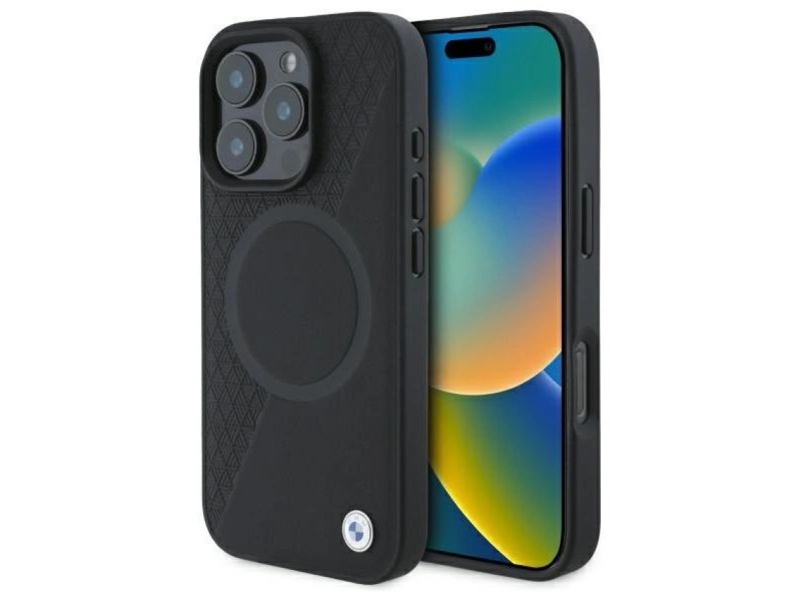 BMW Sign Leather Half Textured And Circle MagSafe case for iPhone 16 Pro Max - black