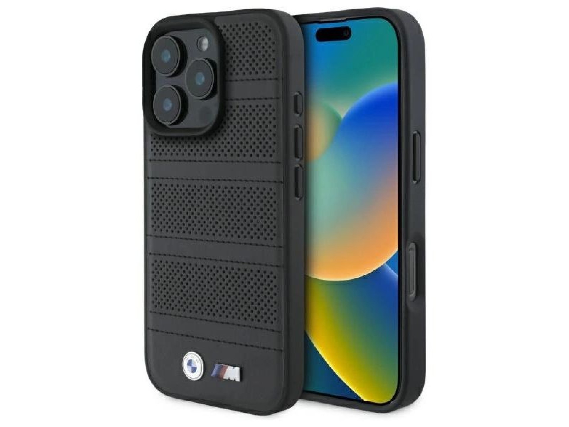 Funda BMW M con perforaciones y costuras para iPhone 16 Pro Max - negra