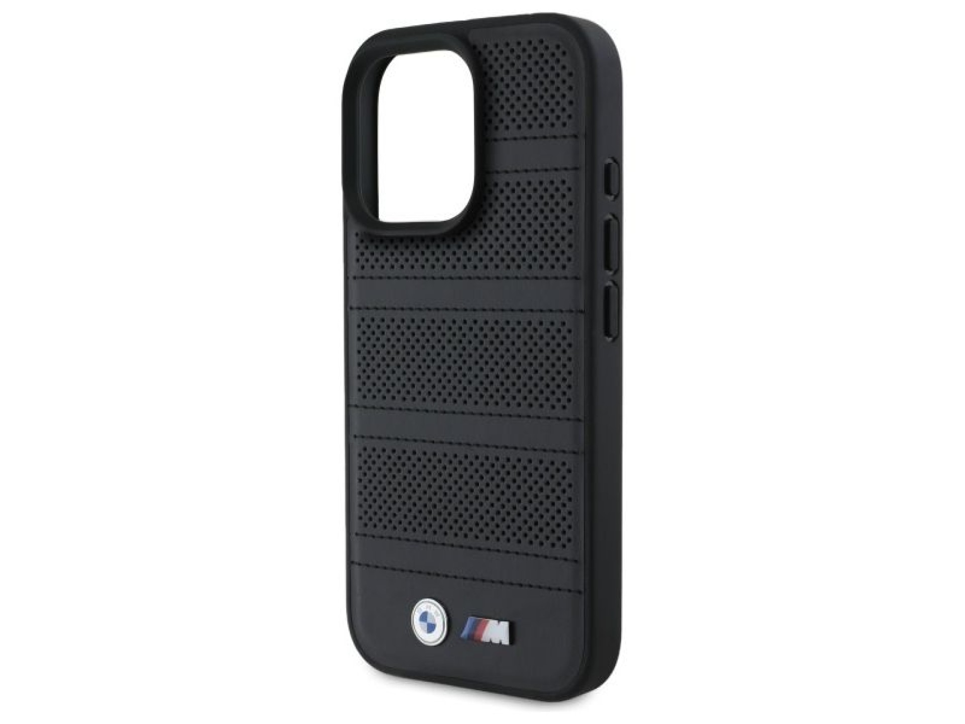Funda BMW M con perforaciones y costuras para iPhone 16 Pro Max - negra