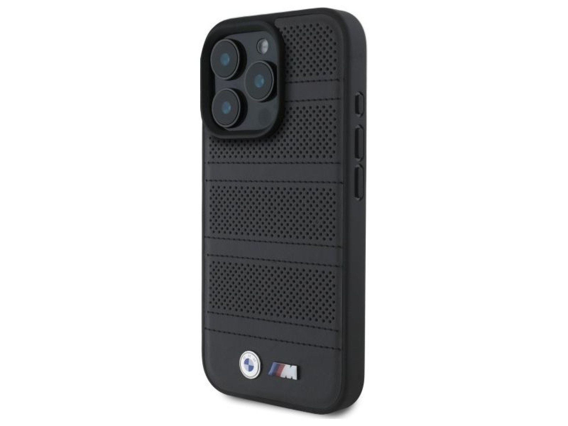 Funda BMW M con perforaciones y costuras para iPhone 16 Pro Max - negra
