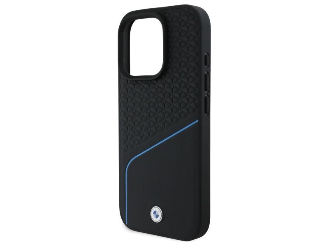 Funda MagSafe BMW con textura de cuero y líneas para iPhone 16 Pro Max - Negra