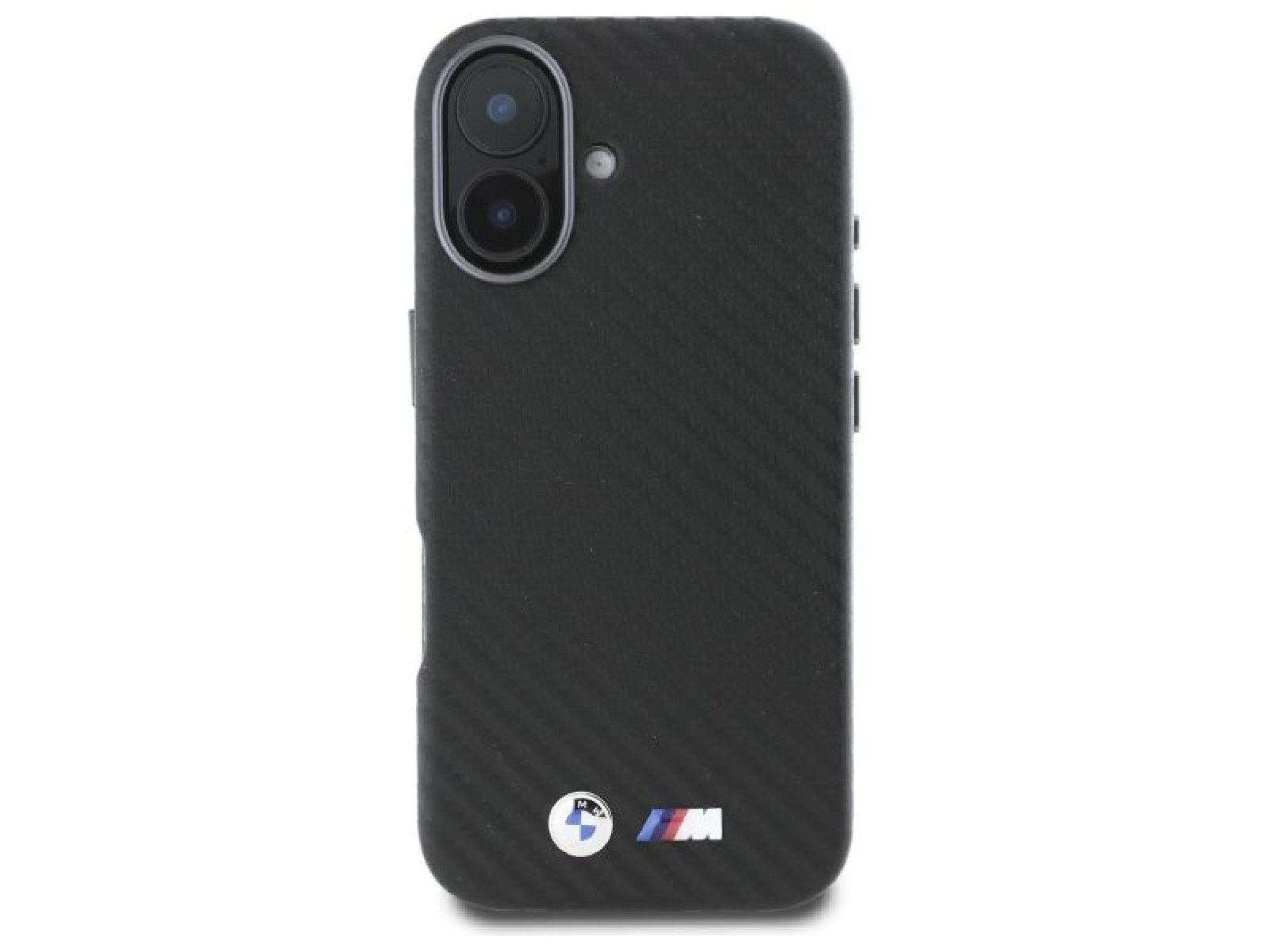 Capa para iPhone 16 em metal com acabamento em fibra de carbono da BMW - Preta