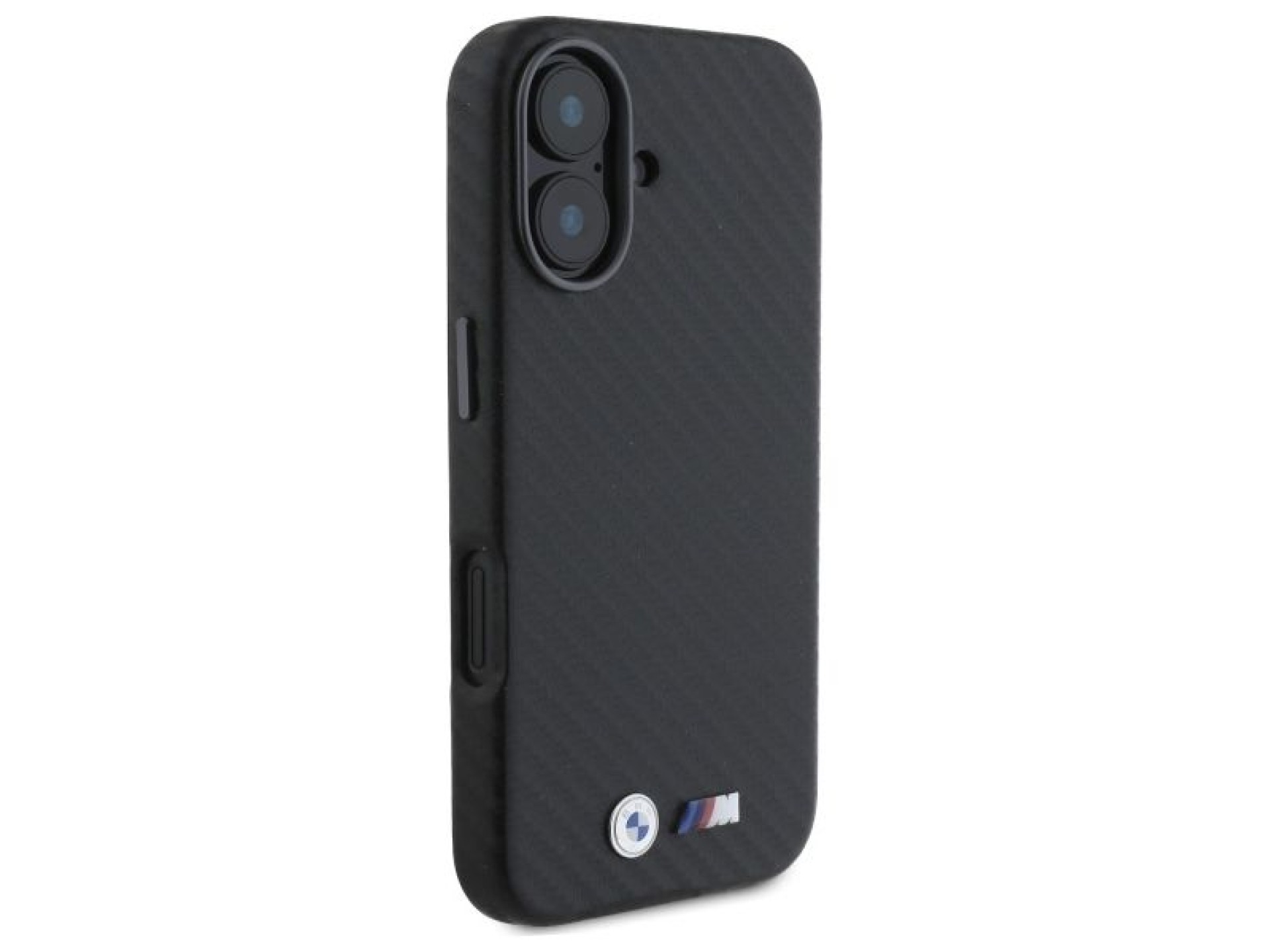 Capa para iPhone 16 em metal com acabamento em fibra de carbono da BMW - Preta
