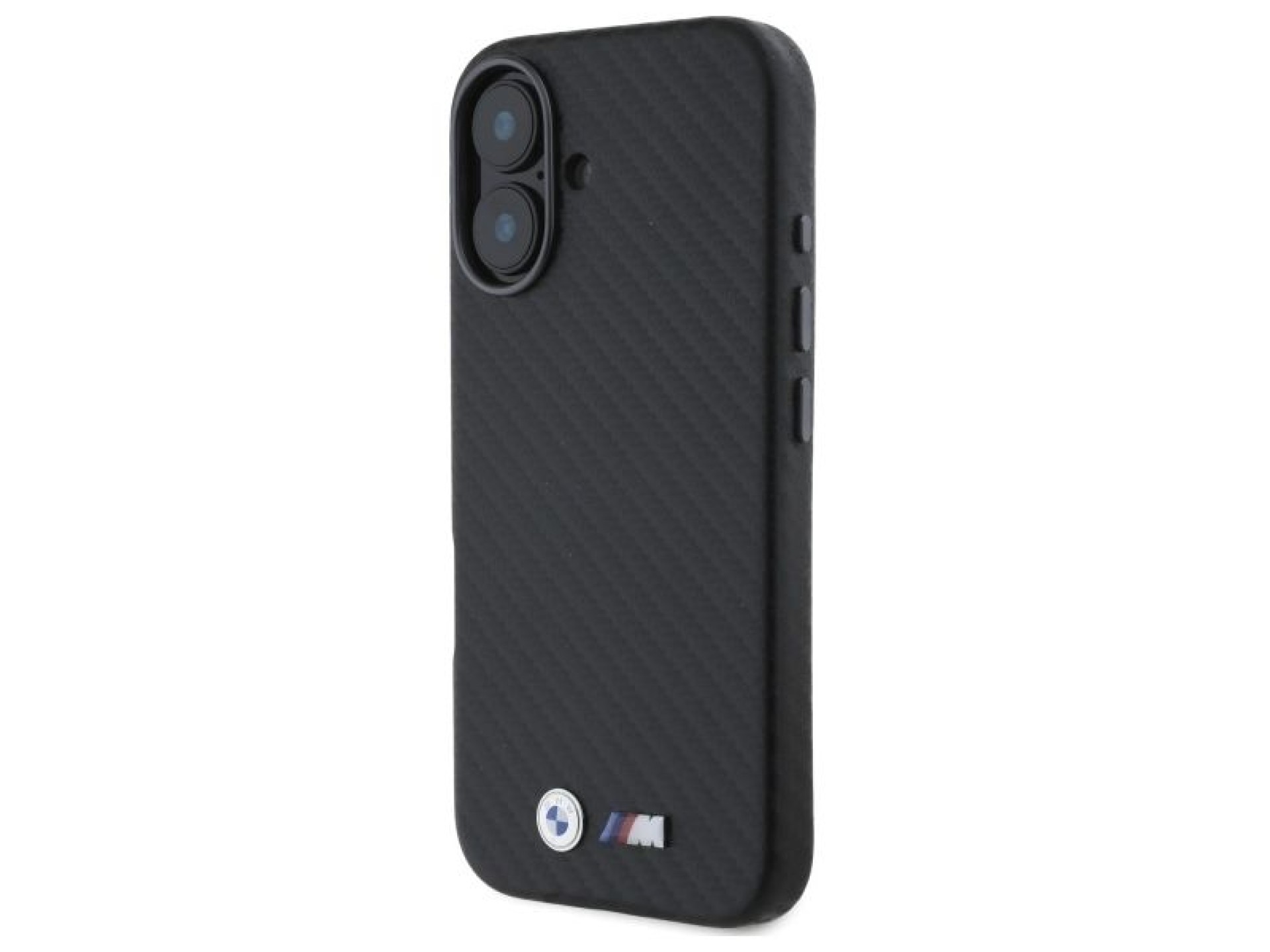 Capa para iPhone 16 em metal com acabamento em fibra de carbono da BMW - Preta